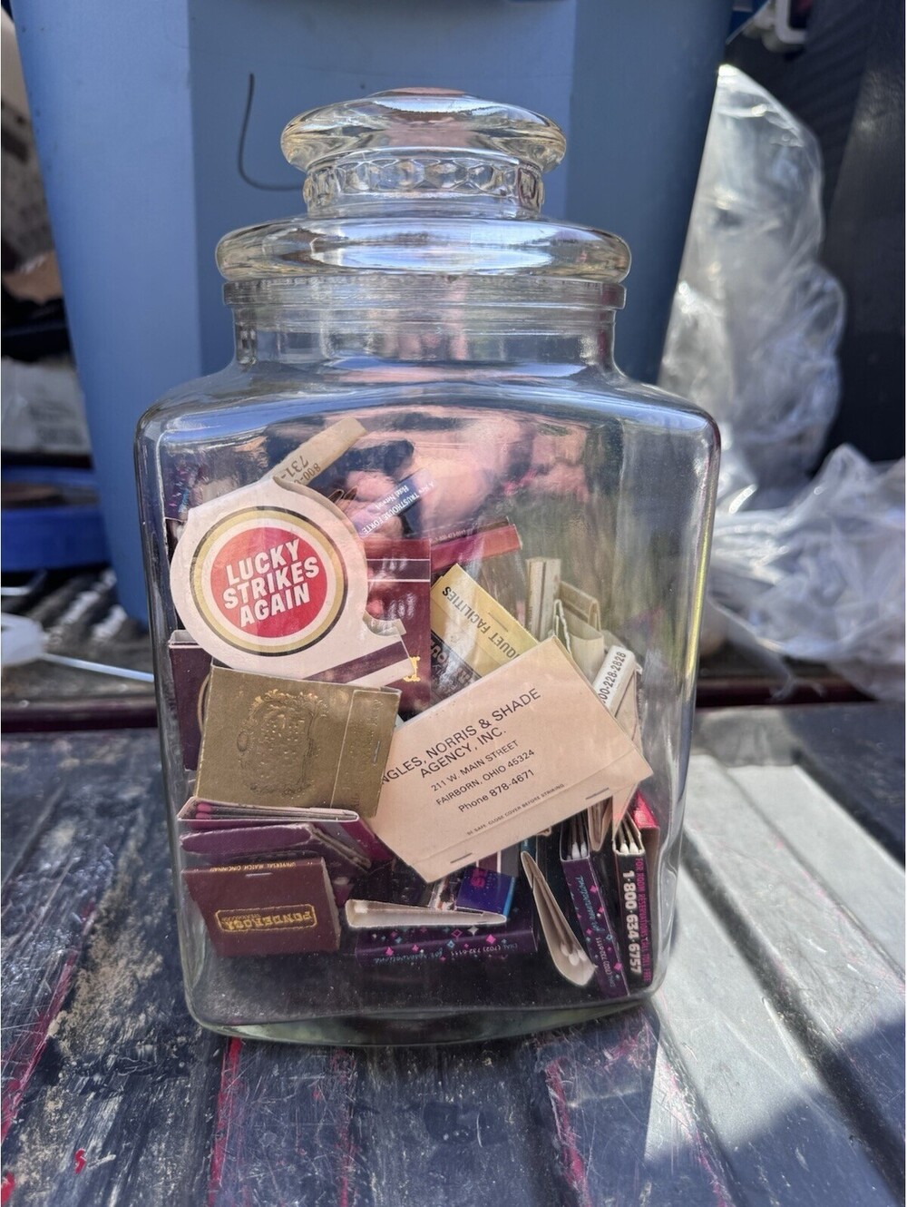 Vintage Matchbook Collection Lot with Glass Jar, Advertising Restaurants Hotels